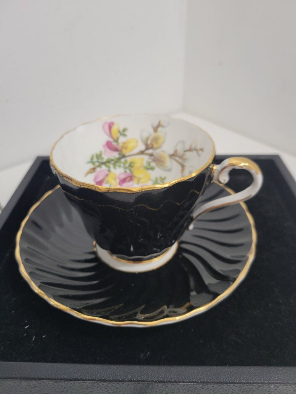Rare Discontinued Black Aynsley Teacup and Saucer